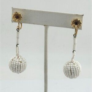 Vintage white beaded dangle drop earrings